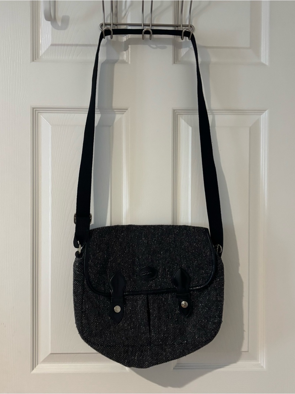 Longchamp Black and Gray Tweed Crossbody Bag